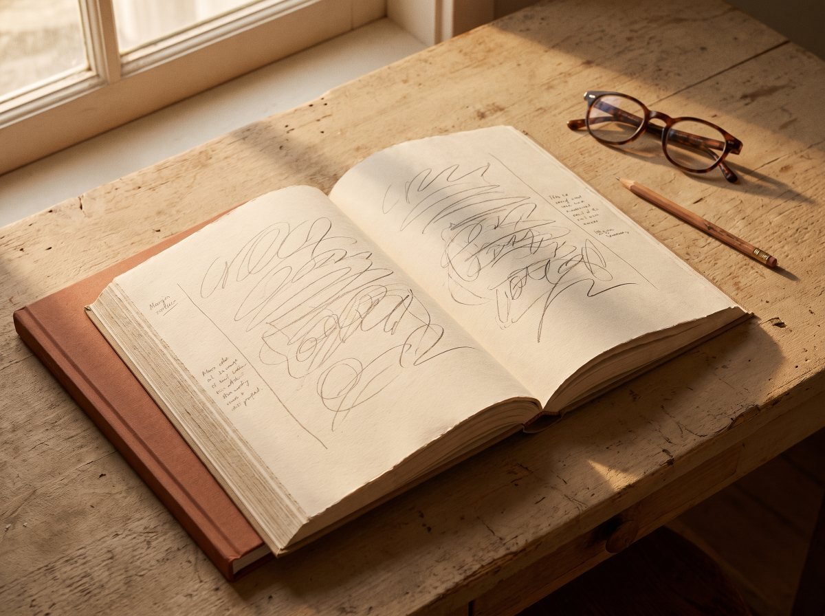 An annotated printed report open on a desk
